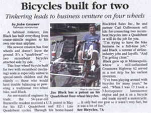 Article in This Week, Bicycles built for two, Tinkering leads to business venture on four wheels